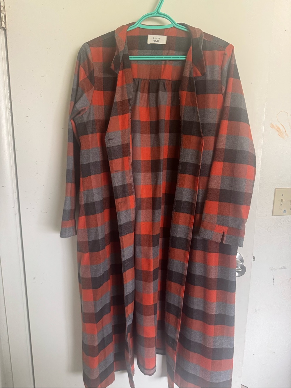 Rare LUEUF Long Plaid Trench Coat in orange and Gray